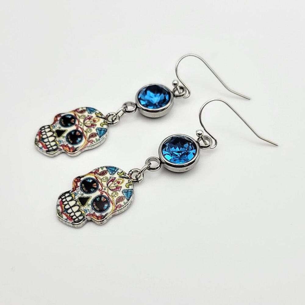 Sugar Skull Sapphire Gemstone Dangle Earring